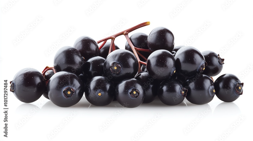 Fresh elderberries on stem, isolated on a white background, no shadows Fresh elderberries on stem, isolated on a white background, no shadows