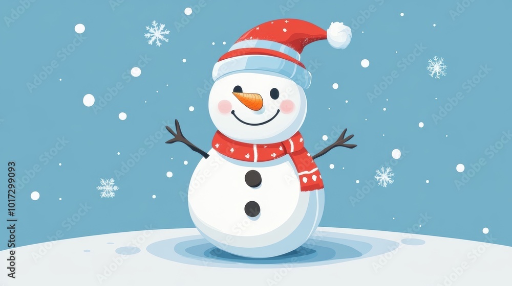 Fototapeta premium Cute snowman. Winter holiday theme.