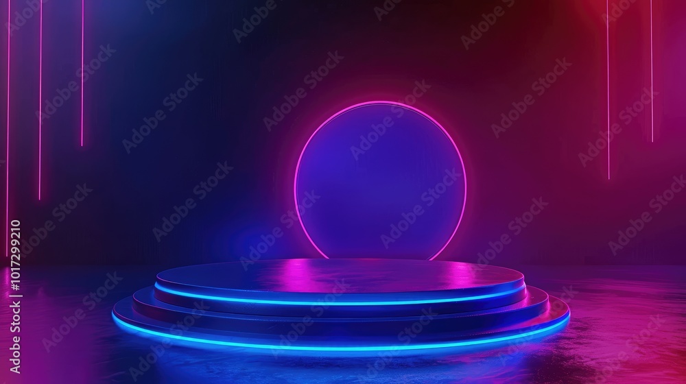 Neon Lit Circular Platform with Pink and Blue Lights Neon Lit Circular Platform with Pink and Blue Lights