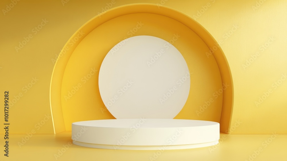 Minimalist Abstract Background with a White Platform and Yellow Arched Walls Minimalist Abstract Background with a White Platform and Yellow Arched Walls