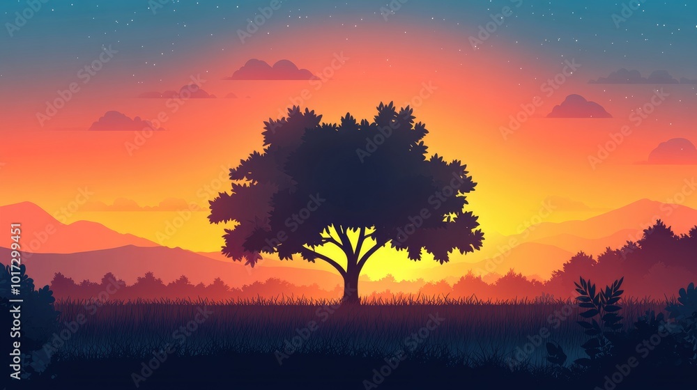 Silhouetted Tree and Mountains at Sunset Silhouetted Tree and Mountains at Sunset