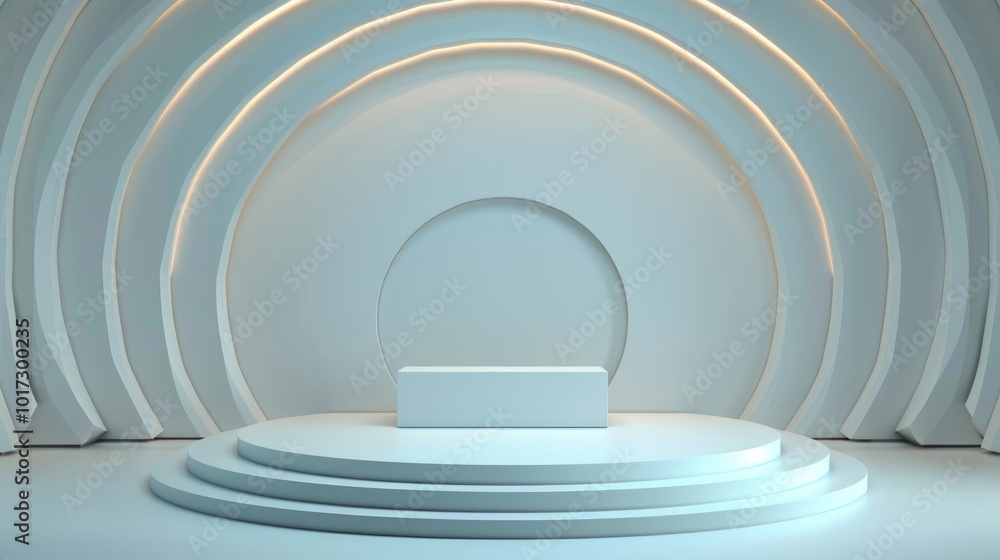 Abstract 3D Rendering of a White Platform with Circular Backdrop Abstract 3D Rendering of a White Platform with Circular Backdrop
