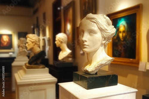 Timeless Sculptures in a Serene Art Gallery: Classical Beauty in Stone photo