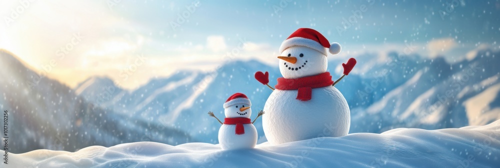 Obraz premium Cute snowman. Winter holiday theme.