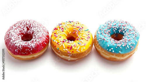 Colorful glazed donuts isolated on white background with clipping path