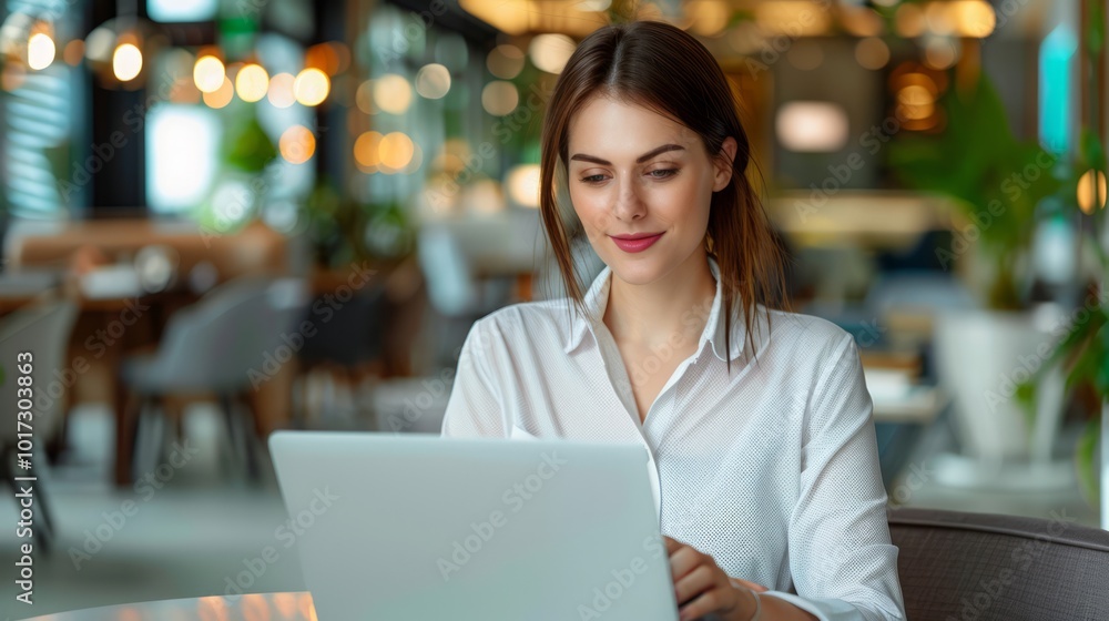 Professional Woman Working in Modern Office Setting Professional Woman Working in Modern Office Setting