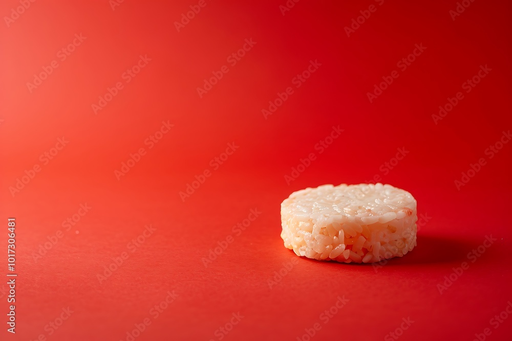 Single rice cake on the red background