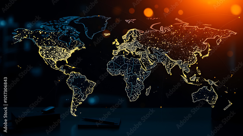 A world map with illuminated nodes and connecting lines, showcasing the ...