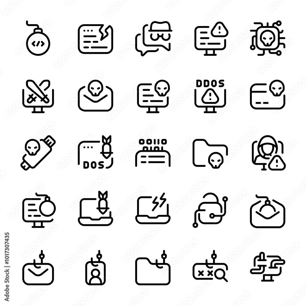 Fototapeta premium Cyber Attack Line Icon Sheet