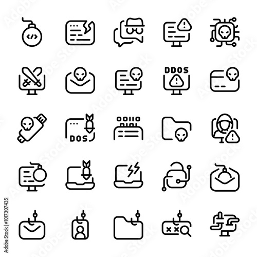 Cyber Attack Line Icon Sheet