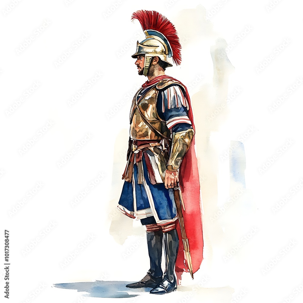 Watercolor Illustration of a Roman Soldier in Full Armor. Watercolor Illustration of a Roman Soldier in Full Armor.