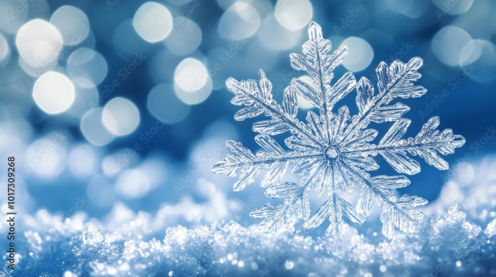 A single, delicate snowflake rests atop a bed of fresh snow, illuminated by a soft, blue glow. A single, delicate snowflake rests atop a bed of fresh snow, illuminated by a soft, blue glow.