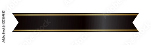 Black Ribbon gold line Banner ,Black Realistic Ribbon shiny satin, Gradient color , Vector Illustration, ribbon banner for your text or logo isolated on white background.