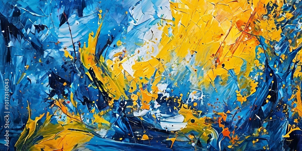 Obraz premium A painting of a splash of color with a blue and yellow background