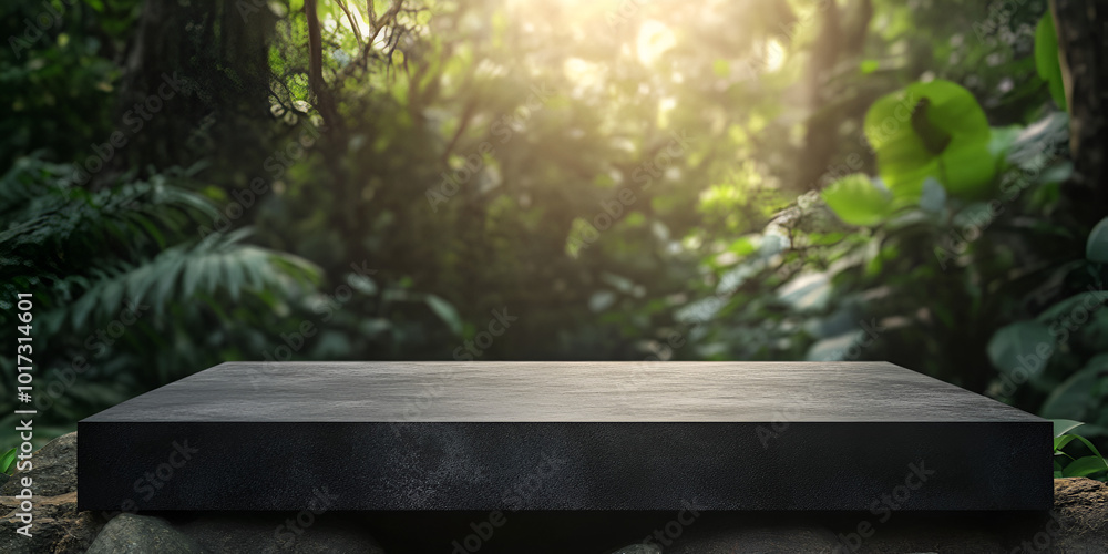 Naklejka premium Stone Display Plinth in a Mystical Forest