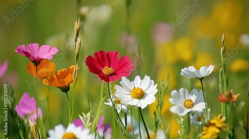 Vibrant Wildflowers in a Field of Green