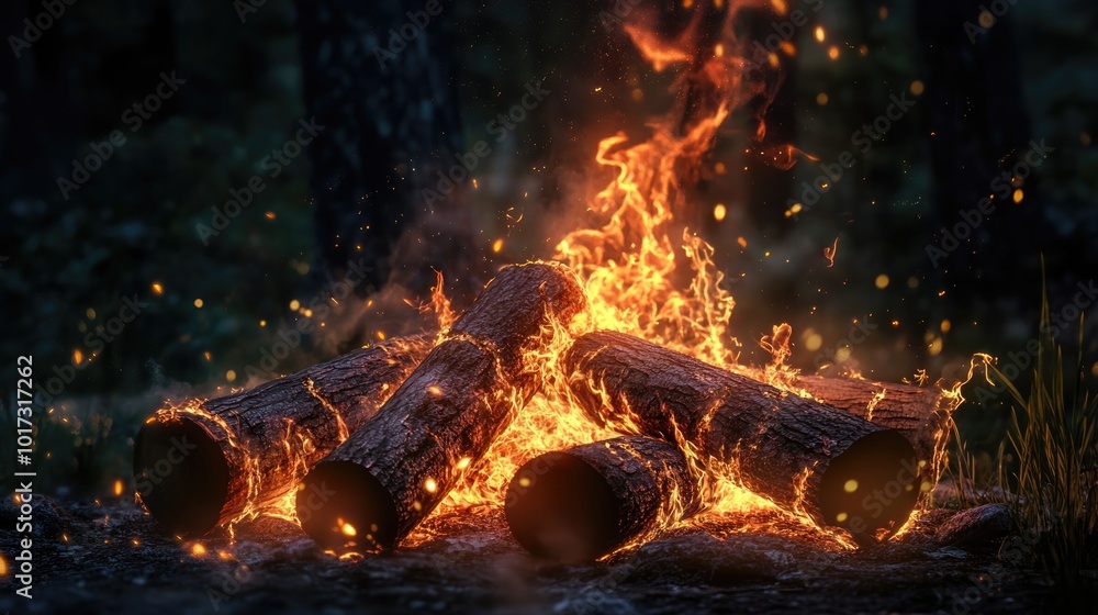 Naklejka premium vibrant flames engulfing wooden logs