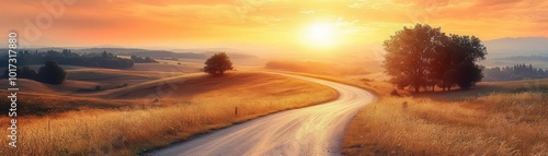 Bright sunrise illuminating a winding road, symbolizing the start of a new path