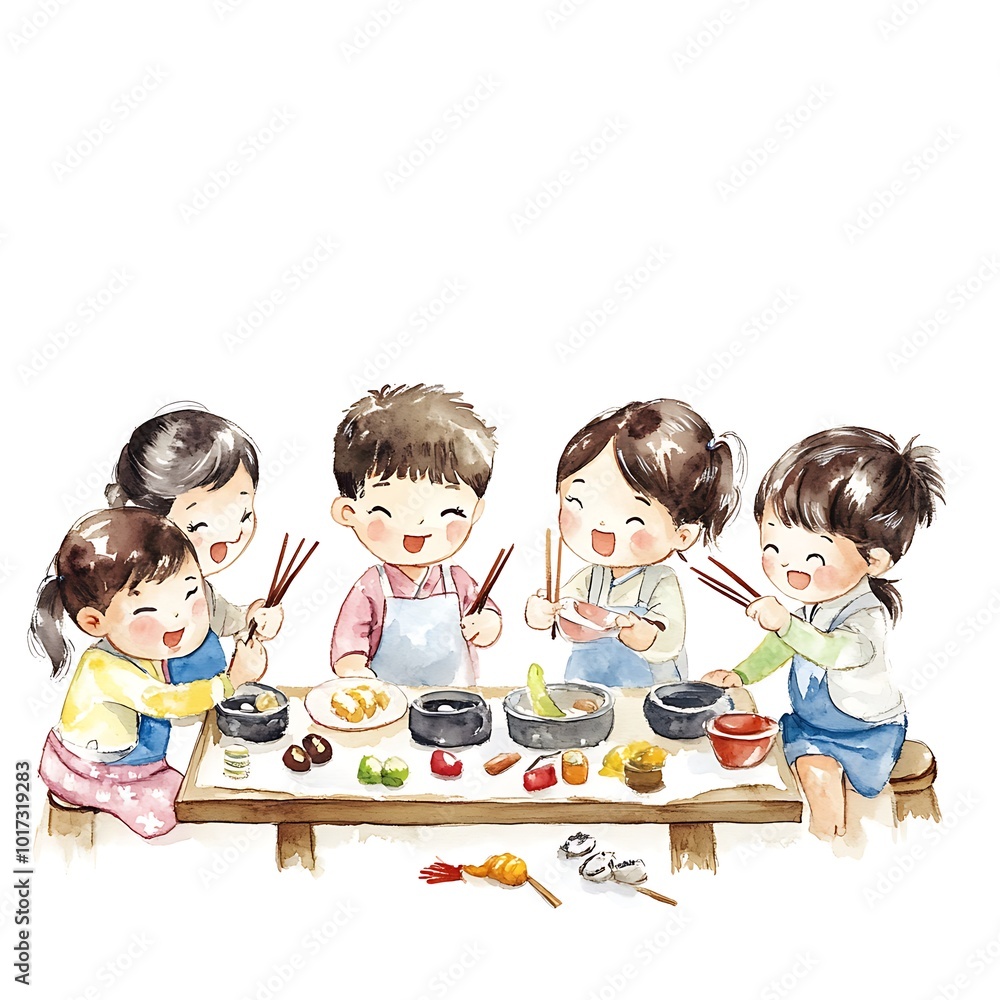 Happy Kids Enjoying a Traditional Asian Meal. Happy Kids Enjoying a Traditional Asian Meal.