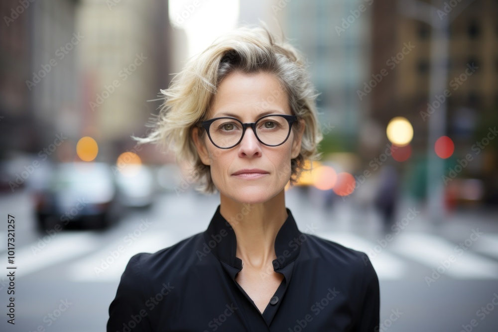 Portrait of a middle-aged businesswoman with glasses on the street Portrait of a middle-aged businesswoman with glasses on the street