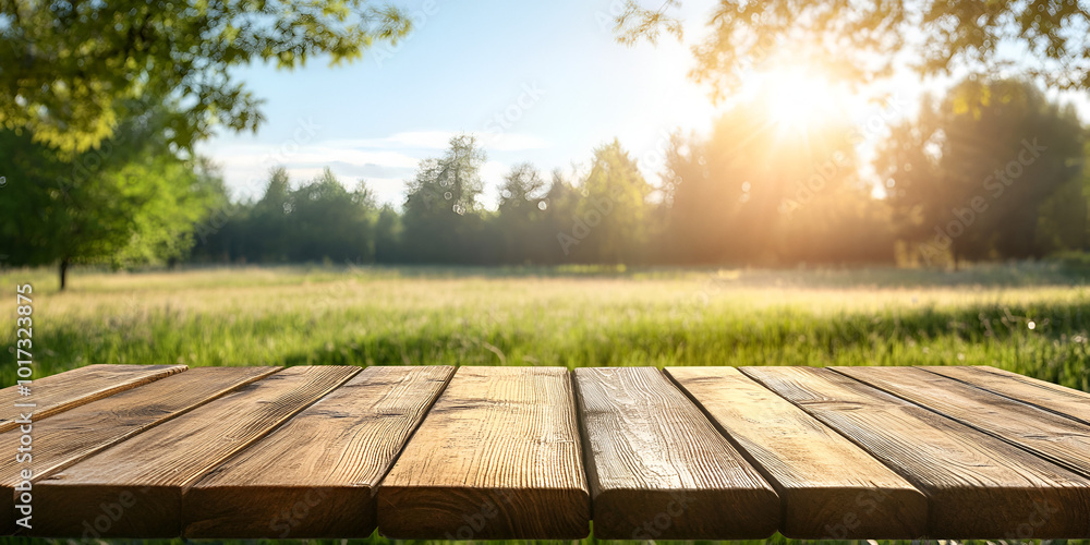 Wooden Table Overlooking a Sunny Park Wooden Table Overlooking a Sunny Park