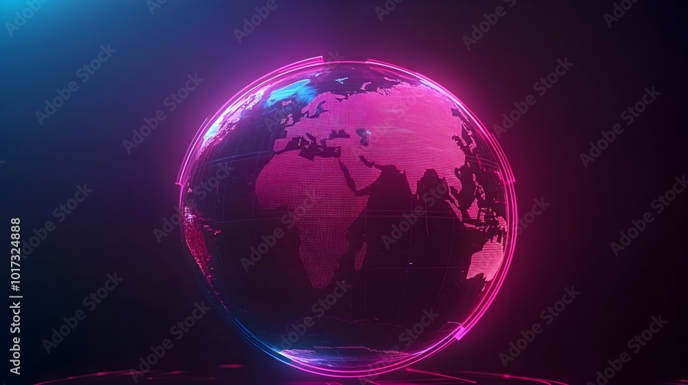 Illuminating Futuristic Holographic Globe Visualizing the Connected World of Tomorrow through Advanced Digital Mapping and Neon Infused Presentation Illuminating Futuristic Holographic Globe Visualizing the Connected World of Tomorrow through Advanced Digital Mapping and Neon Infused Presentation