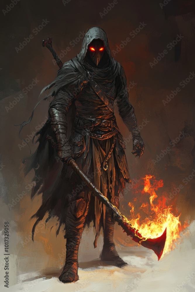Fototapeta premium Grim reaper with scythe. Halloween theme poster.
