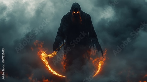 Grim reaper with scythe. Halloween theme poster.