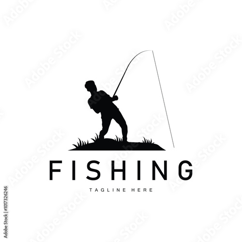 fishing logo black silhouette angler design and outdoor sunset