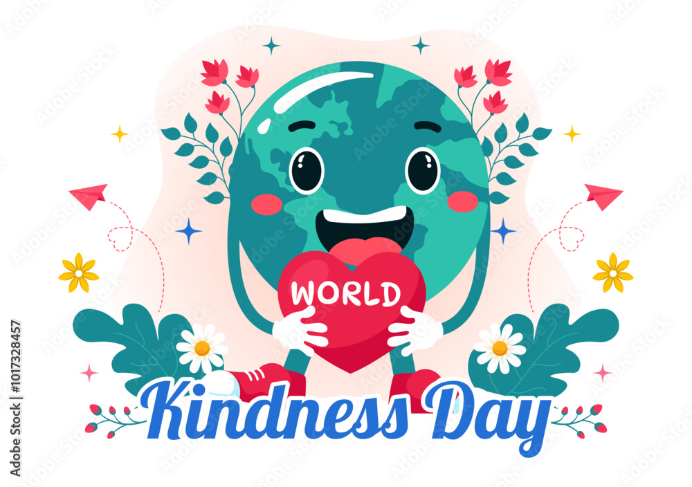 Happy World Kindness Day Vector Illustration on November 13, featuring the Earth and Love to Promote Charitable Assistance in a Flat Style Background Happy World Kindness Day Vector Illustration on November 13, featuring the Earth and Love to Promote Charitable Assistance in a Flat Style Background