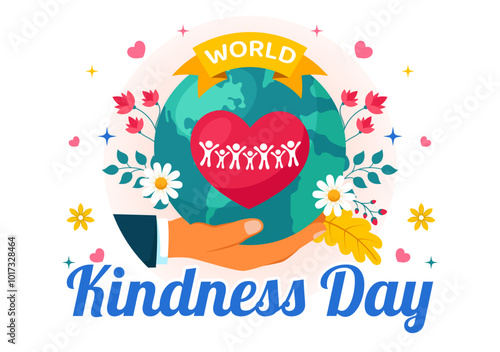 Happy World Kindness Day Vector Illustration on November 13, featuring the Earth and Love to Promote Charitable Assistance in a Flat Style Background