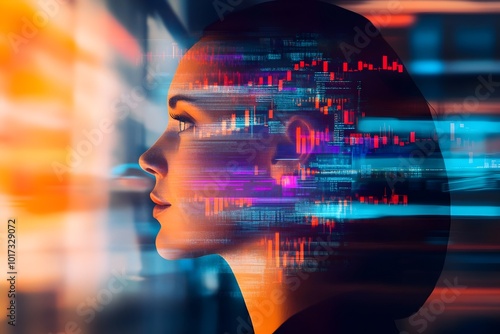Disjointed Digital Portrait Reflecting the Emotional Turmoil of Market Trends and Individual Investors