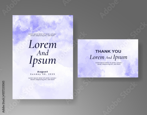 Wedding card invitation template with hand painted watercolor splash