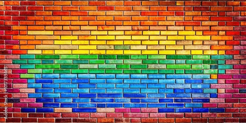 A vibrant spectrum of color painted across a brick wall, with each brick a distinct shade of red, orange, yellow, green, blue, and indigo, representing the rainbow's natural order.