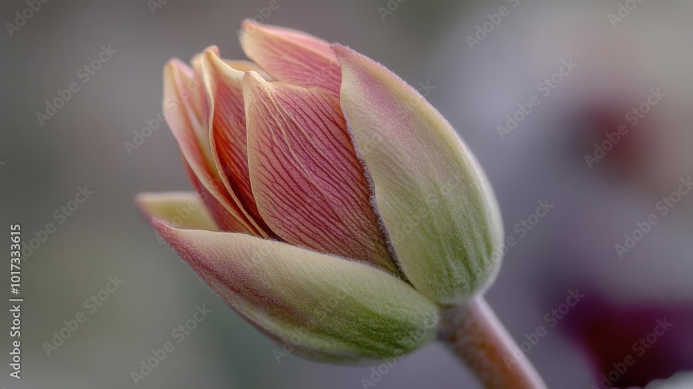 Zoomedin shot of a flower bud just beginning to open, emphasizing the delicate folds of petals and subtle shifts in color Zoomedin shot of a flower bud just beginning to open, emphasizing the delicate folds of petals and subtle shifts in color