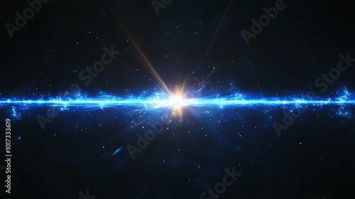 A bright blue light streak across a dark starry sky photo