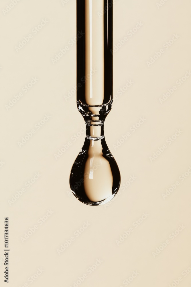 A macro shot of a face serum dropper dispensing a clear liquid onto a smooth, flawless skin surface with a minimalist background, ideal for luxury skincare promotions. A macro shot of a face serum dropper dispensing a clear liquid onto a smooth, flawless skin surface with a minimalist background, ideal for luxury skincare promotions.