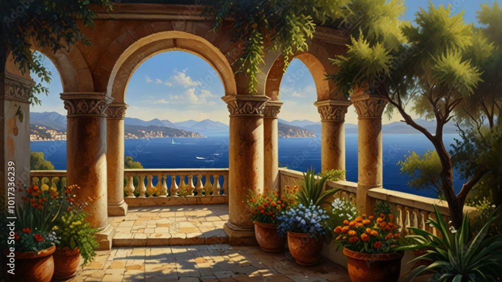 Fototapeta premium view of the region sea from the garden