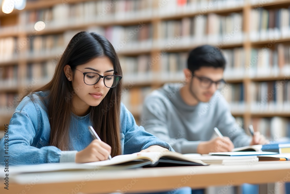 Multicultural University Students Studiously Focusing on Their Academic Work in a Modern Library Multicultural University Students Studiously Focusing on Their Academic Work in a Modern Library
