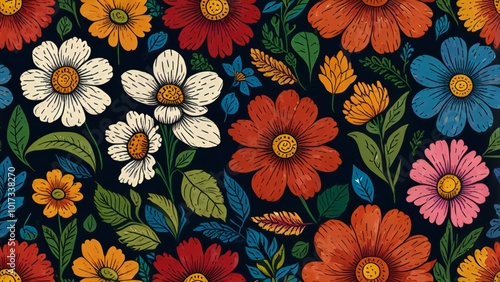 Wallpaper Mural seamless pattern with flowers Torontodigital.ca