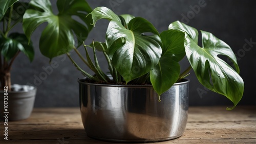 Philodendron in a Shiny Metal Pot