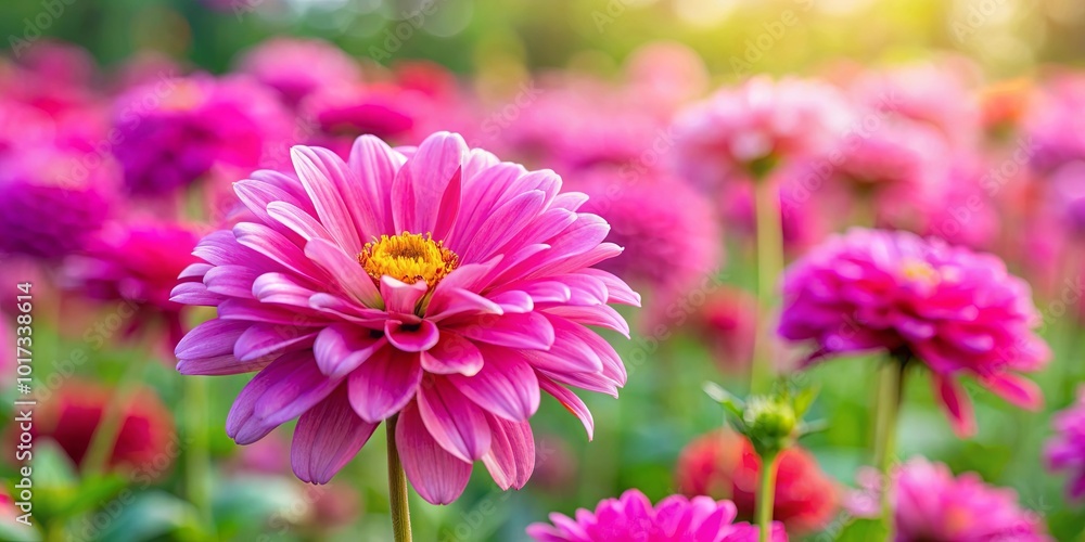 A vibrant pink flower with delicate petals and a golden center, surrounded by a soft blur of other blooms, basking in the warmth of the sun's rays. A vibrant pink flower with delicate petals and a golden center, surrounded by a soft blur of other blooms, basking in the warmth of the sun's rays.