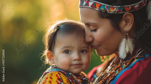 A Native American mother sharing parenting tips on raising children with respect for nature and traditions