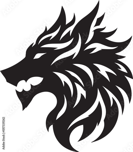 Fenrir logo head silhouette vector black and white