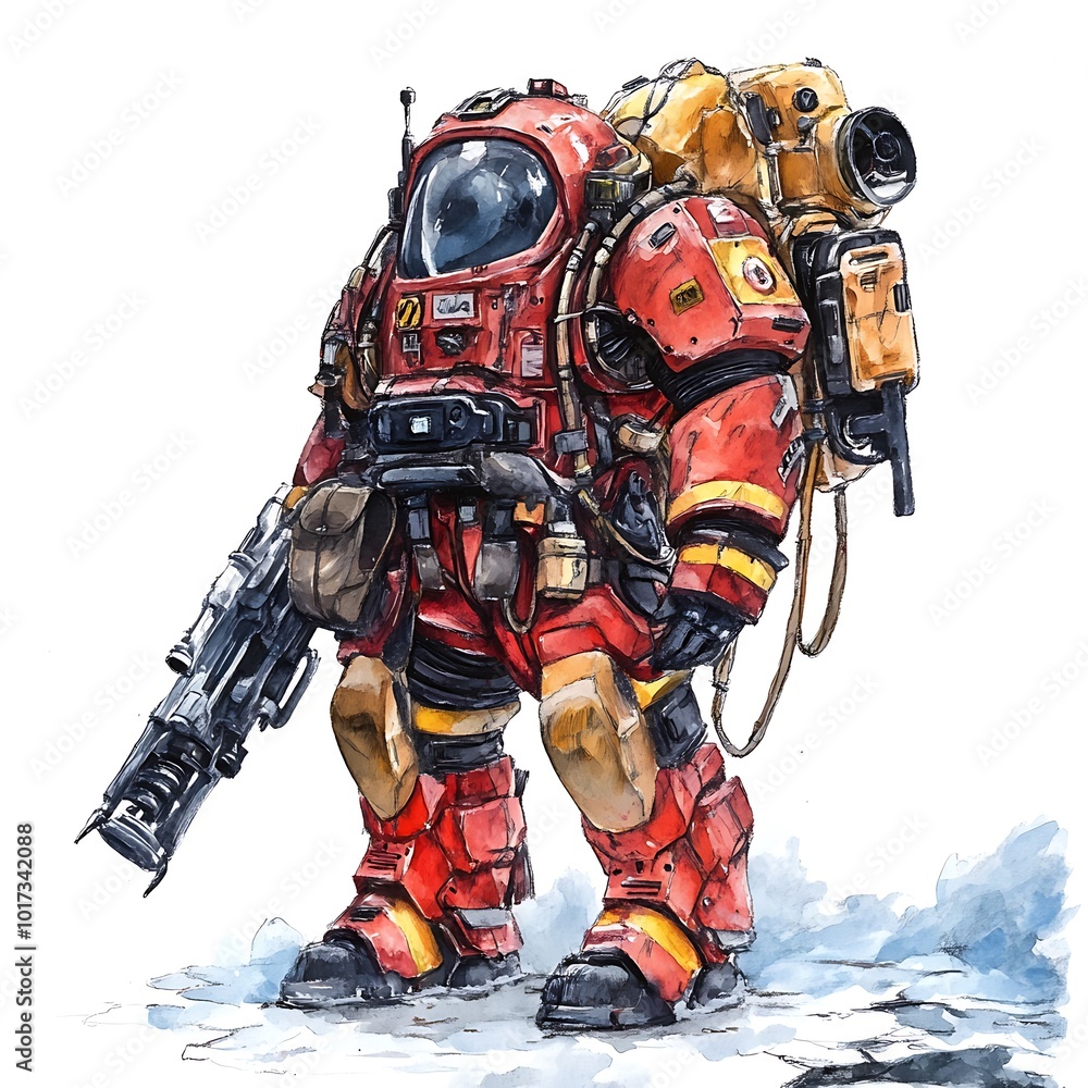 Futuristic Firefighter in Red Suit and Gear. Futuristic Firefighter in Red Suit and Gear.