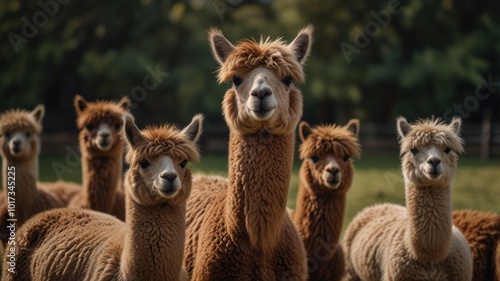 Group of alpacas over a blurry background