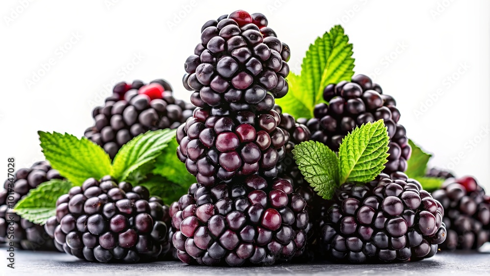 A Cluster of Ripe Blackberries with Lush Green Leaves, Perfectly Arranged and Ready to Be Enjoyed A Cluster of Ripe Blackberries with Lush Green Leaves, Perfectly Arranged and Ready to Be Enjoyed