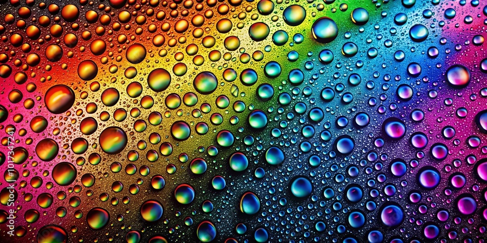 A symphony of iridescent water droplets on a rainbow gradient background, reflecting the spectrum of colors with a subtle sparkle. A symphony of iridescent water droplets on a rainbow gradient background, reflecting the spectrum of colors with a subtle sparkle.