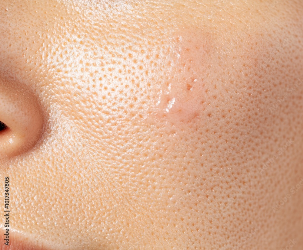 A closeup of problematic skin with visible acne and redness before treatment, set against a neutral background, ideal for skincare tutorials and product use. A closeup of problematic skin with visible acne and redness before treatment, set against a neutral background, ideal for skincare tutorials and product use.