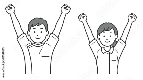 ガッツポーズをする看護師男女の上半身イラスト
